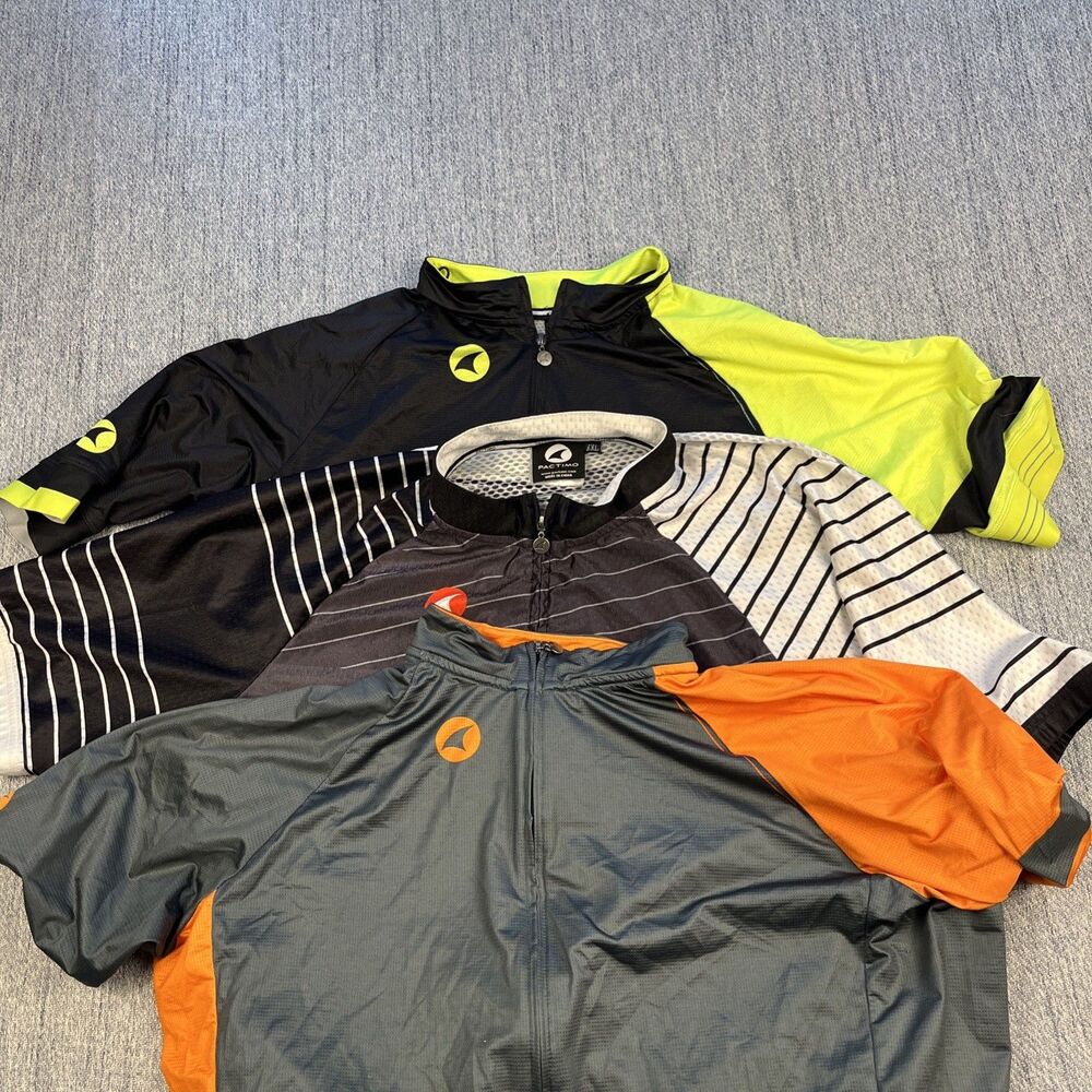 Lot of 3 Pactimo Cycling Jerseys Mens 2XL Short Sleeve Full Zip Bike Tops Multi